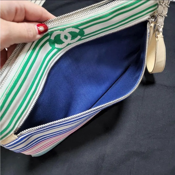 Sold—-🌟🔥 CHANEL Venise Biarritz Zip Pouch Striped
Canvas Large - Picture 9 of 13